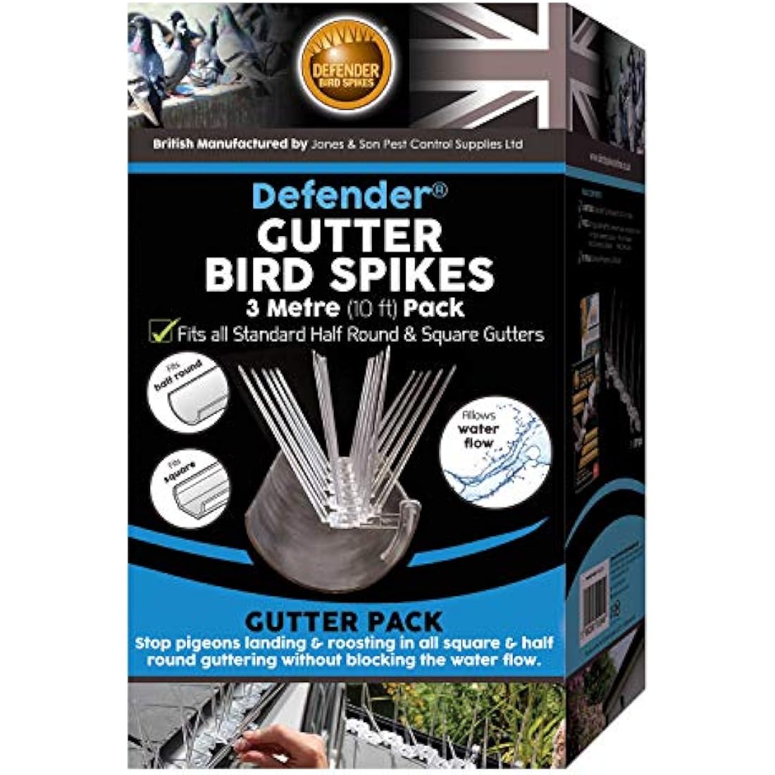 Defender Bird Spikes | 3m Gutter Spikes for Pigeons & Seagulls