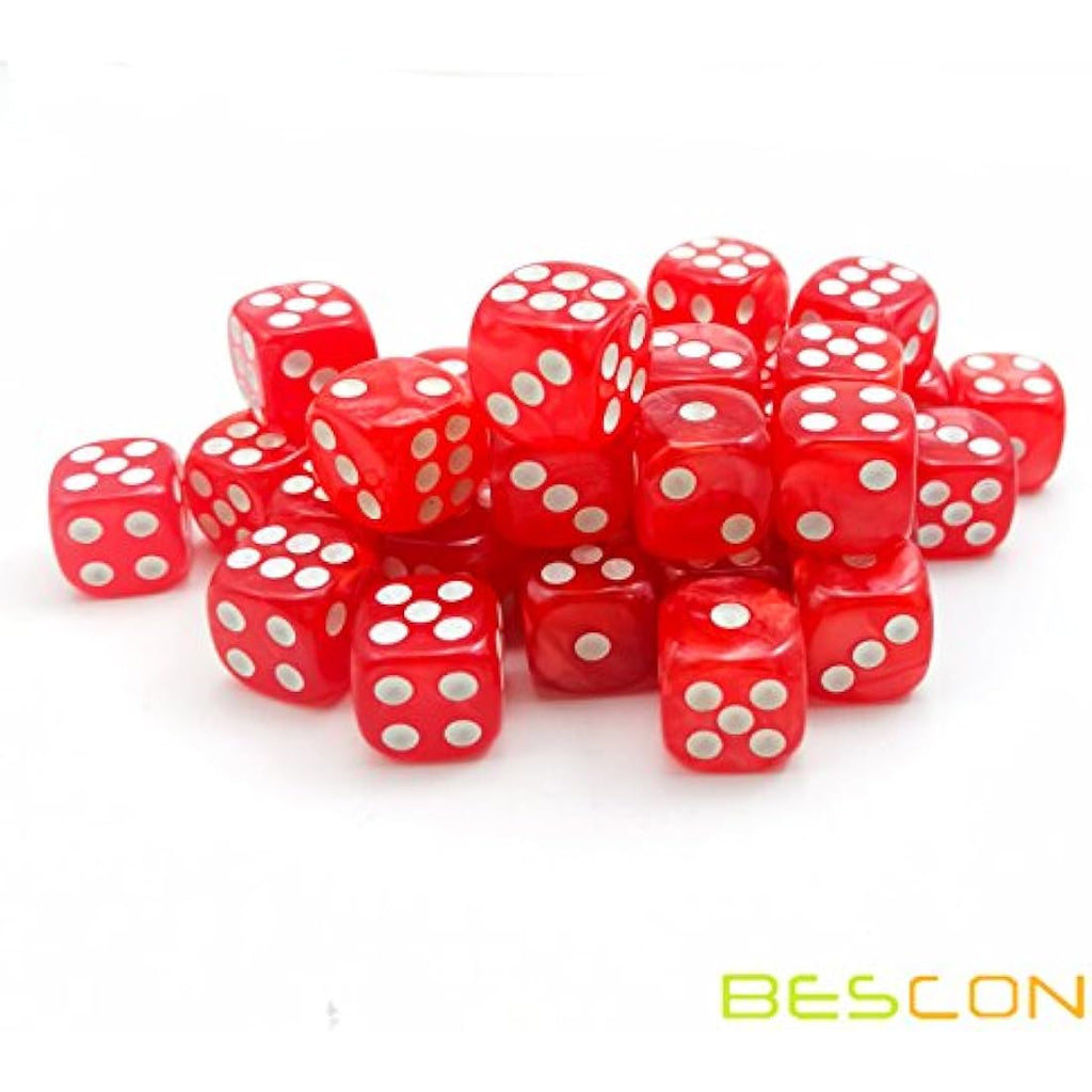 Bescon 12mm Marble Red 6-Sided Dice Set | 36 Count Block with Box