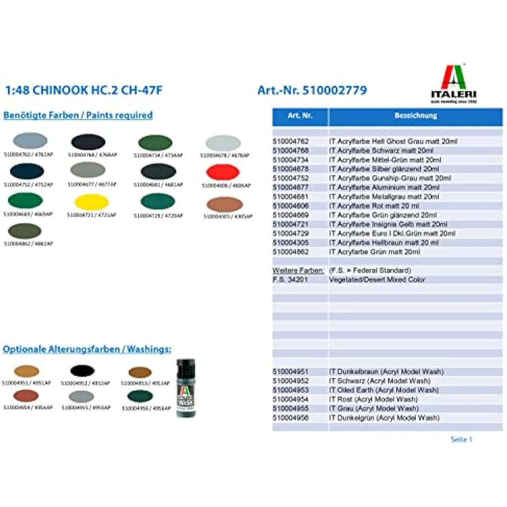 Italeri RAF HC.1 CH-47D Chinook Model Kit - 1:48 Scale Military Aircraft