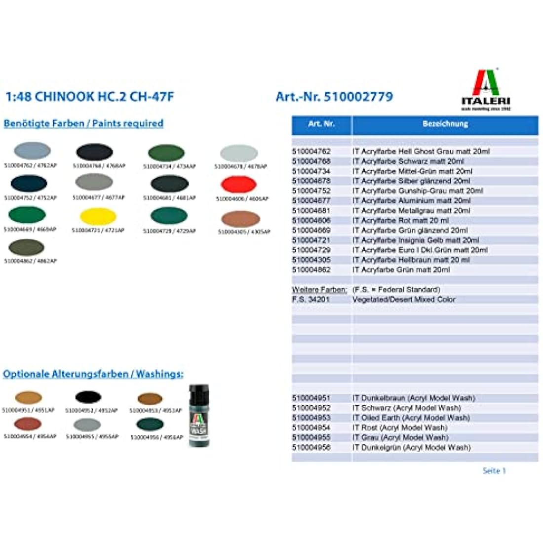 Italeri RAF HC.1 CH-47D Chinook Model Kit - 1:48 Scale Military Aircraft