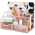 Exerz Mesh Desk Organiser | 7-Compartment Metal Tidy Caddy – Rose Gold
