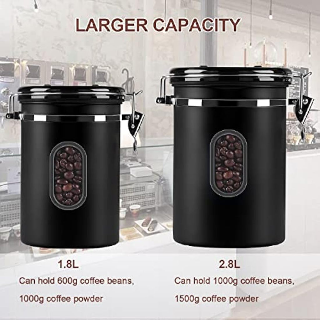ROCKY&CHAO Airtight Coffee Canister - 2800ml Stainless Steel Storage