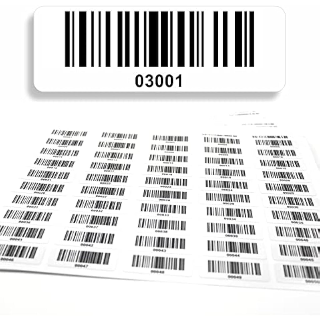 Barcode Labels – 1000 Weatherproof Consecutive Stickers 50x17mm