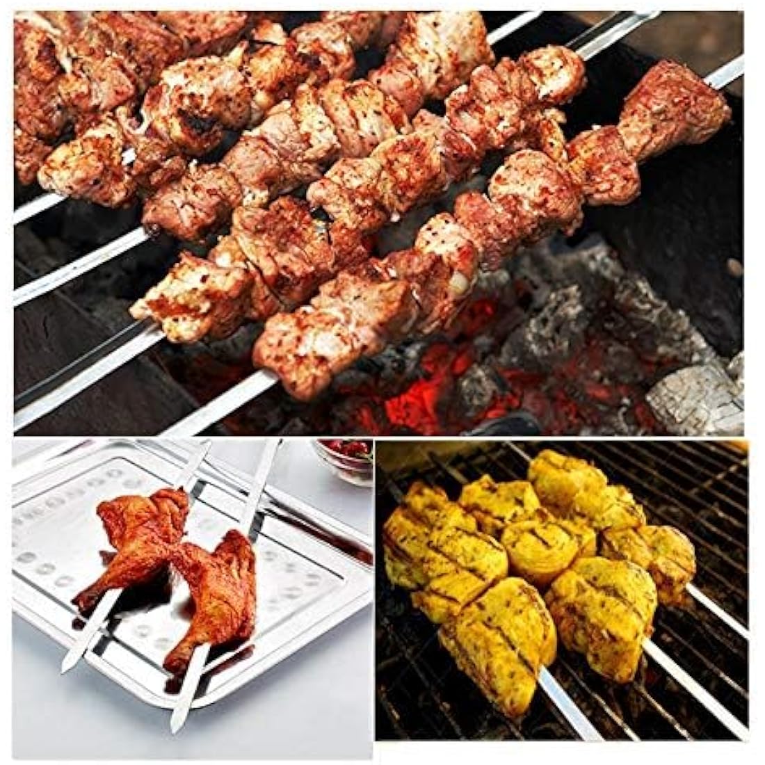 IMEEA Flat Kebab Skewers – 16.5in Stainless Steel BBQ Set with Wood Handle