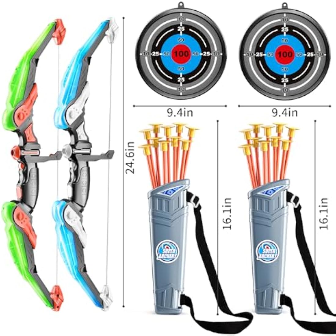 Kids Archery Set with LED Lights - Bow and Arrow Toy with Target