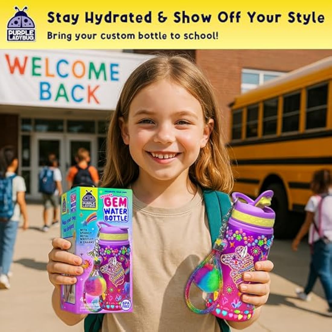 Purple Ladybug Unicorn Water Bottle Craft Kit for Girls Ages 5-12