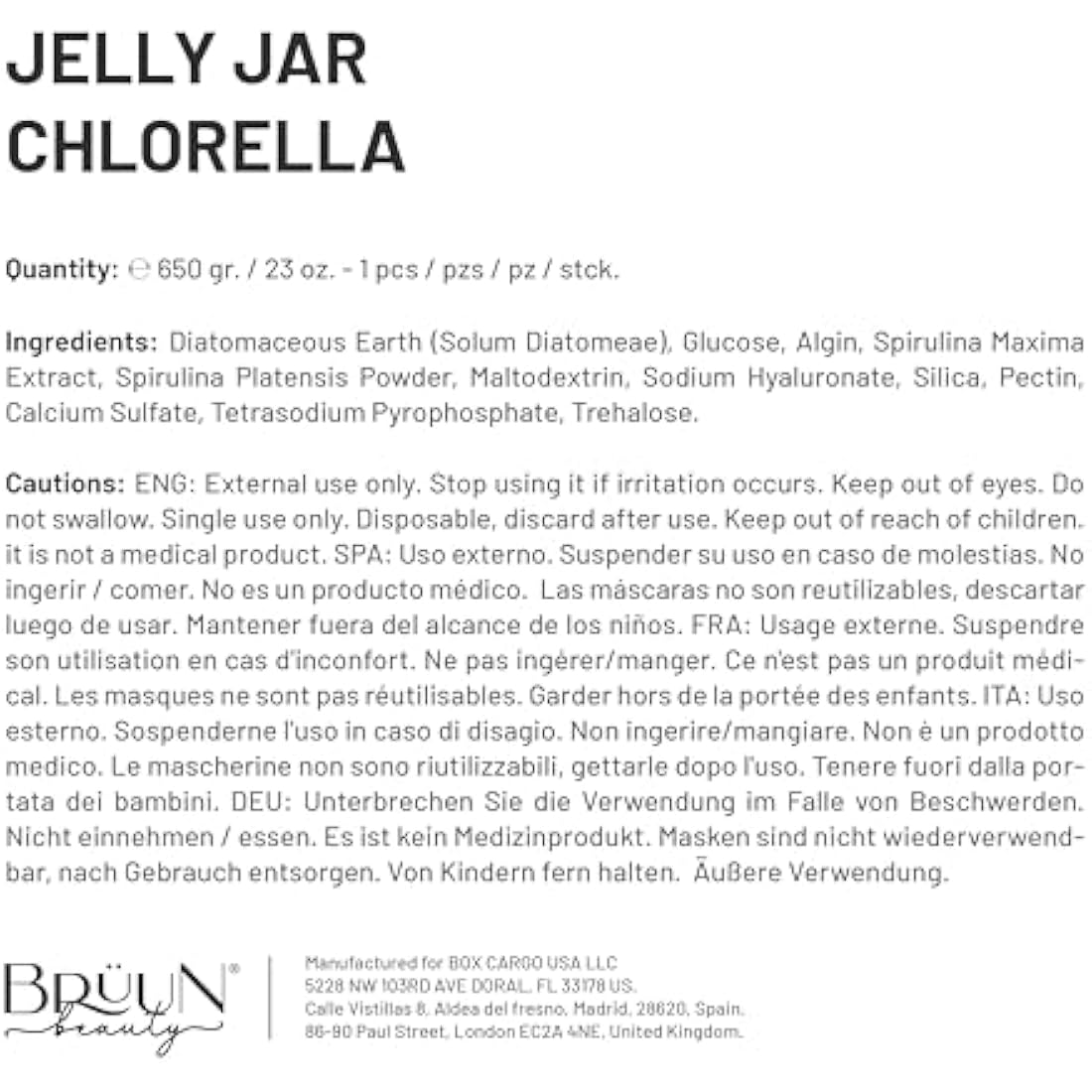 BRÜUN Chlorella Jelly Mask Jar – Hydrating Peel-Off Rubber Face Mask