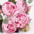– Silk Peony and Tea Rose Artificial Bouquet, Pink, 9 Heads