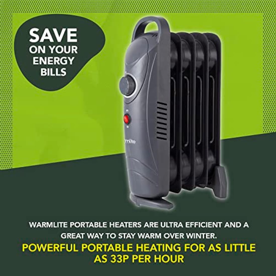 Warmlite 650W 5 Fin Oil Filled Radiator – Dark Titanium Electric Heater