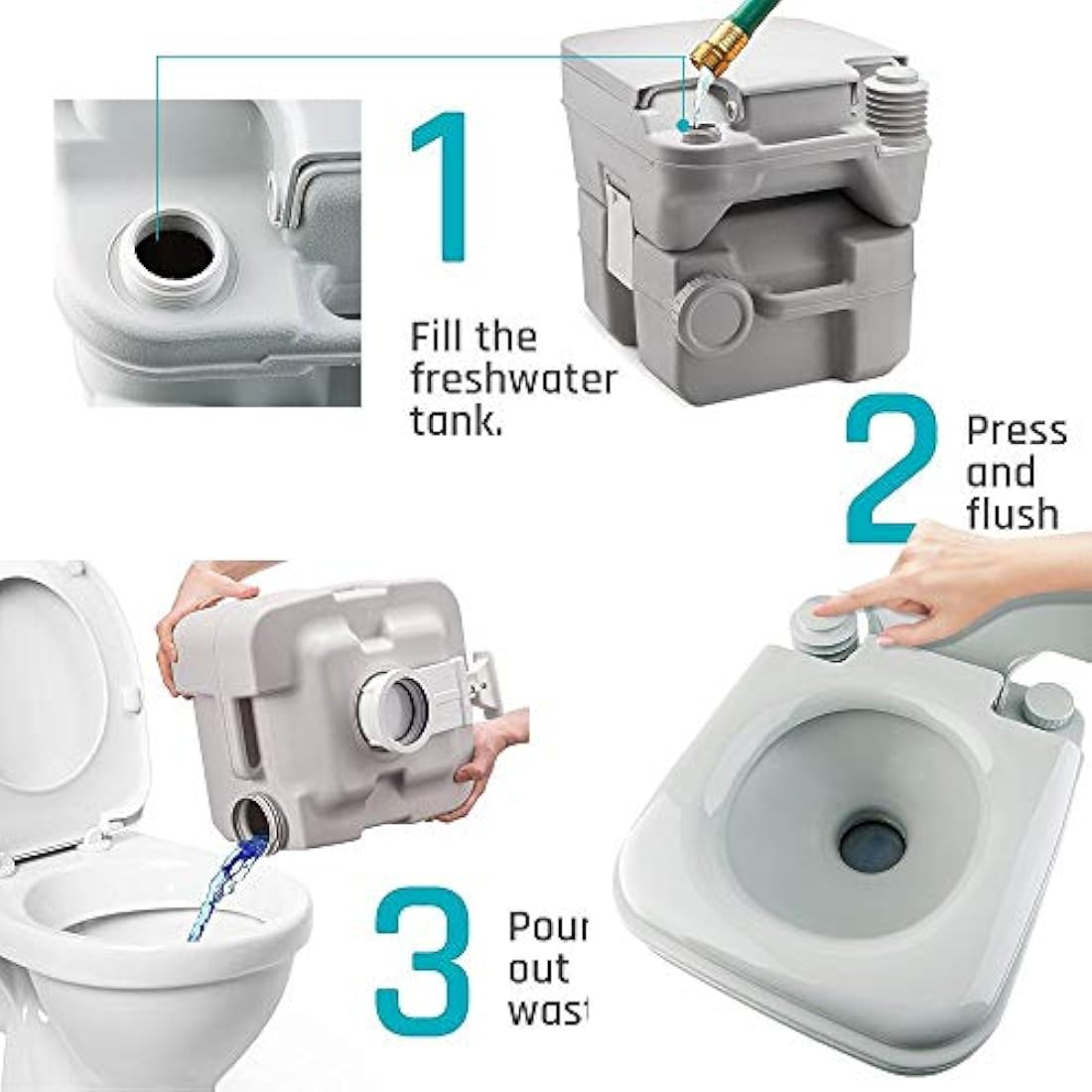 Krispich Portable Camping Toilet | 20L Waste Container with Flush