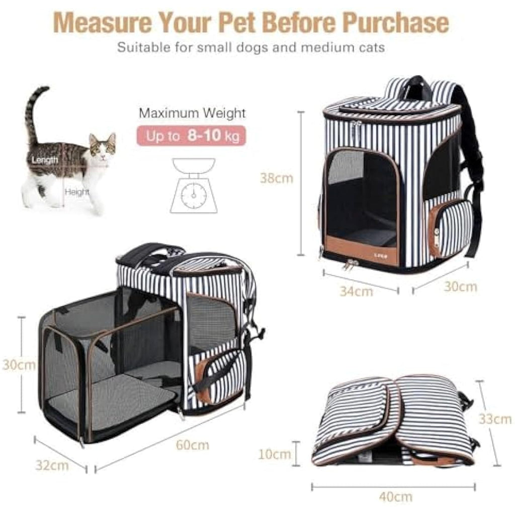Lekesky Expandable Cat Carrier Backpack – Breathable Pet Rucksack, Striped
