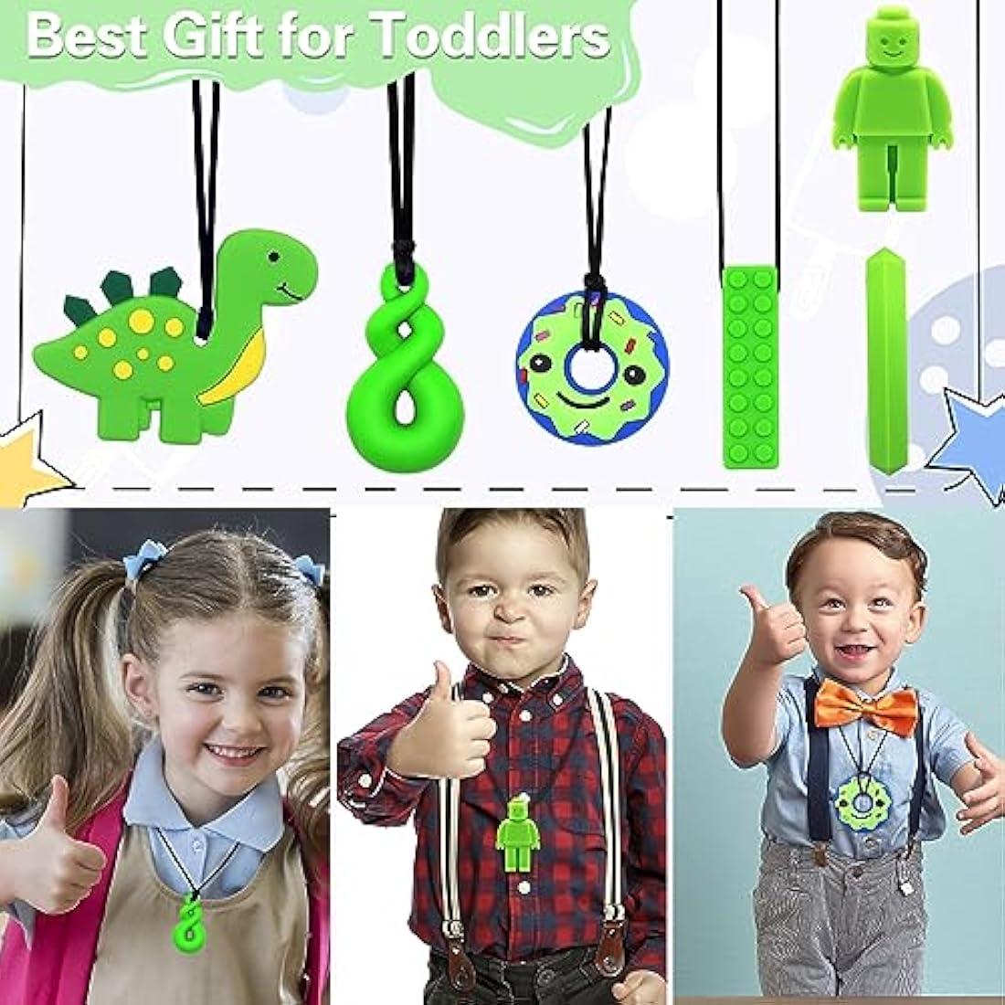 Sensory Chew Necklace - 6PK Food Grade Silicone Teether Toys