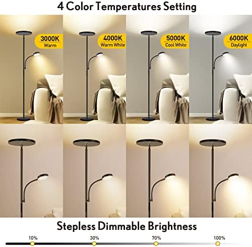 OUTON LED Floor Lamp with Reading Light | Dimmable Mother-Child Lamp, Black