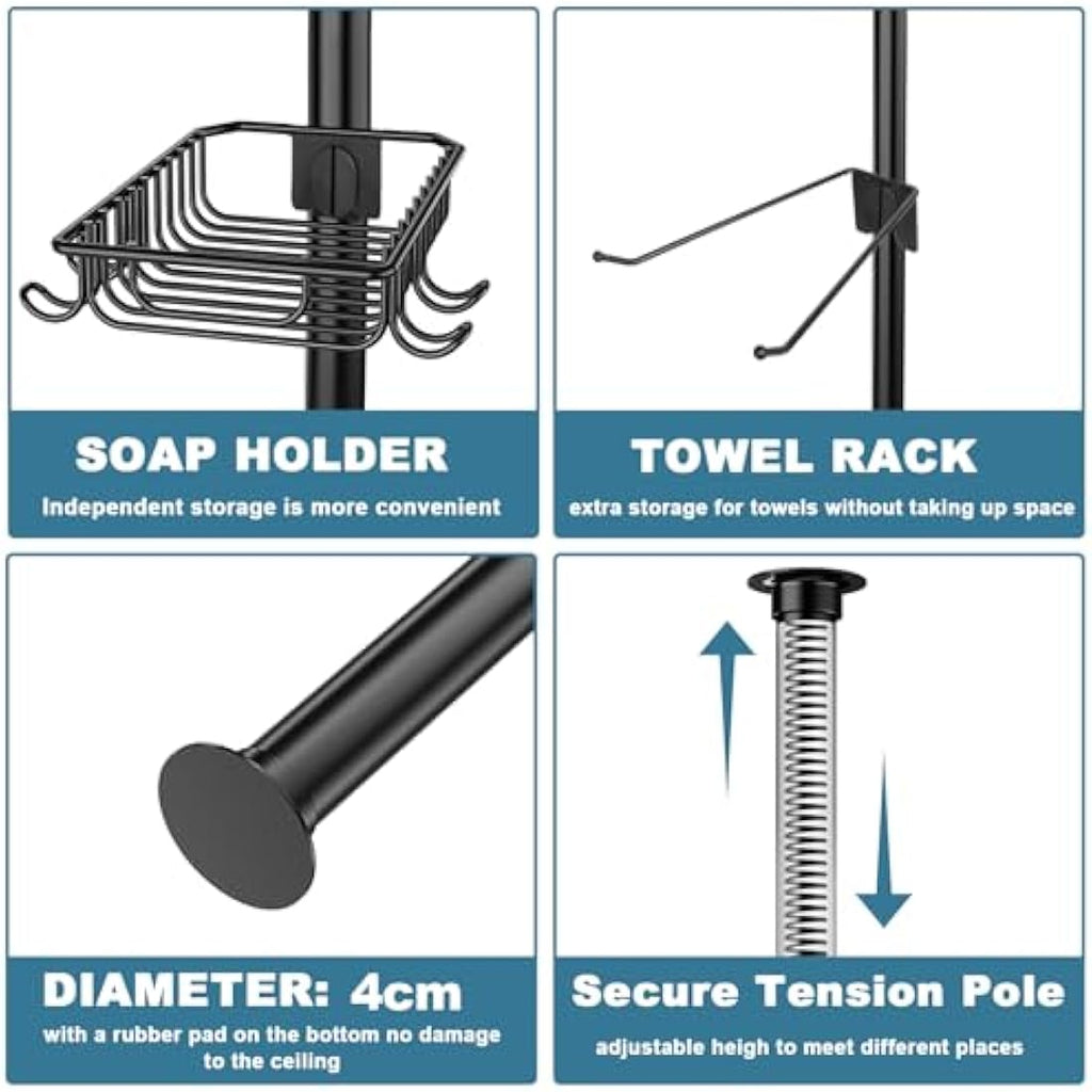 Mutool 7-Tier Telescopic Corner Shower Caddy – Adjustable Metal Shelf, Black