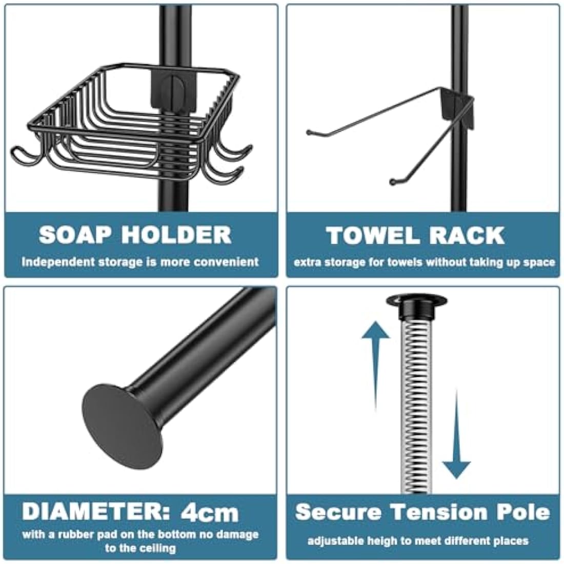 Mutool 7-Tier Telescopic Corner Shower Caddy – Adjustable Metal Shelf, Black