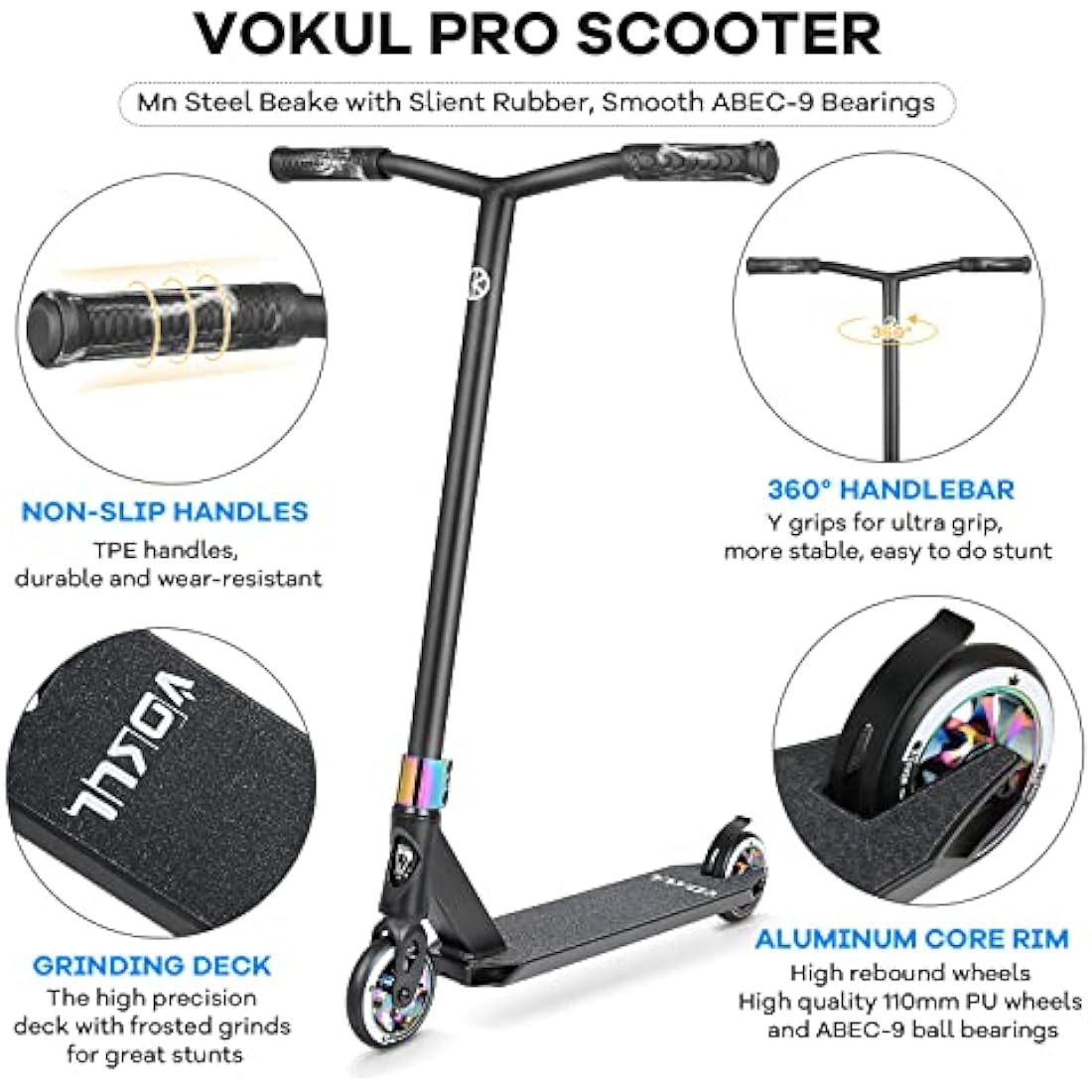 Vokul Bzit K1 Pro Stunt Scooter | 110mm Alloy Wheels for Kids 8+
