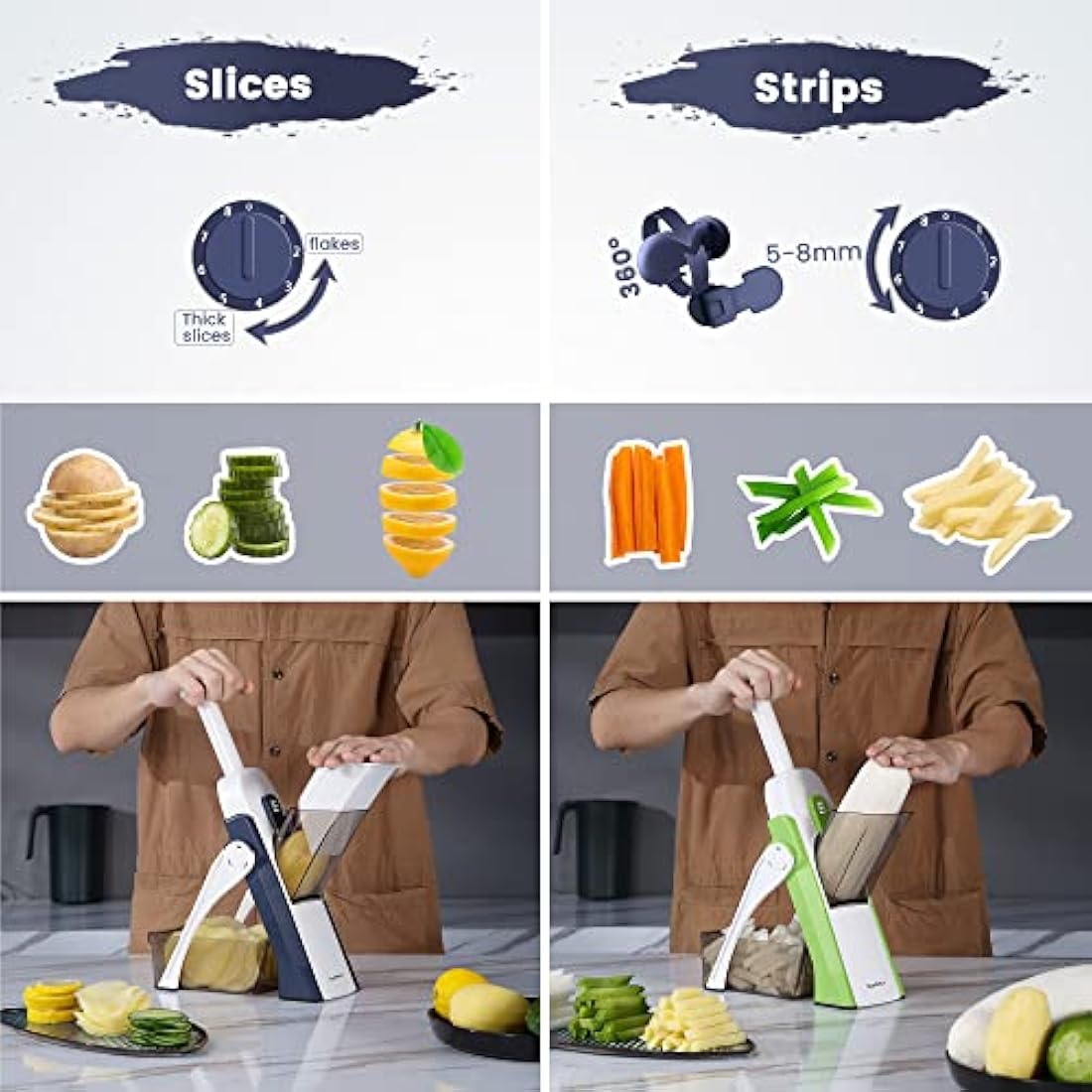 Supmakin Safe Mandoline Slicer | 4-Mode Vegetable Chopper & Dicer, Blue