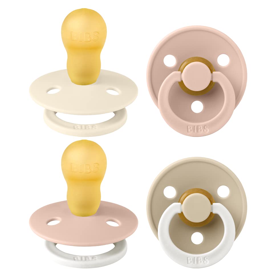 BIBS Colour Pacifiers 4-Pack | Natural Rubber Latex Soothers, 18+ Months