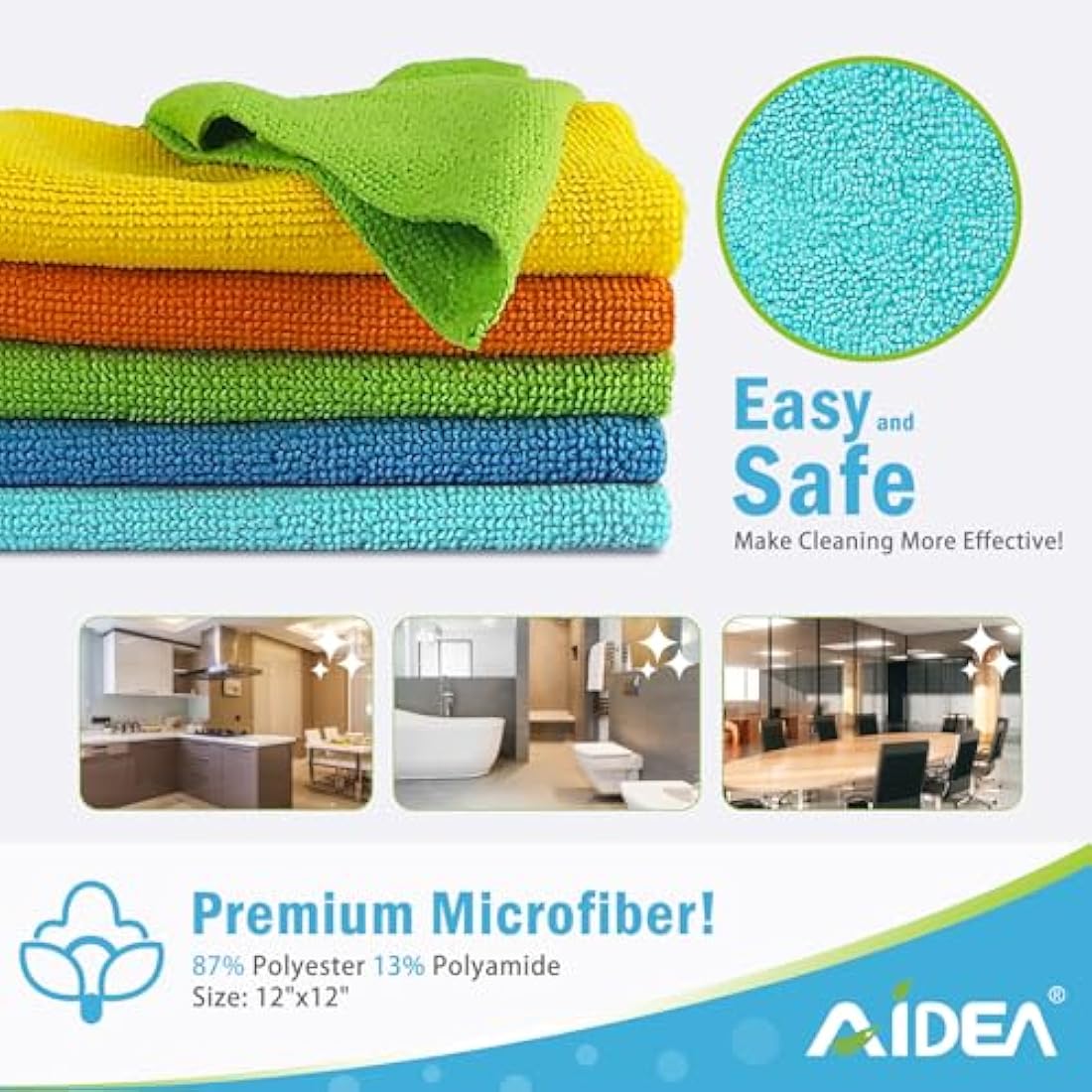AIDEA Microfibre Cleaning Cloths – 100 Pack Lint-Free Reusable Towels