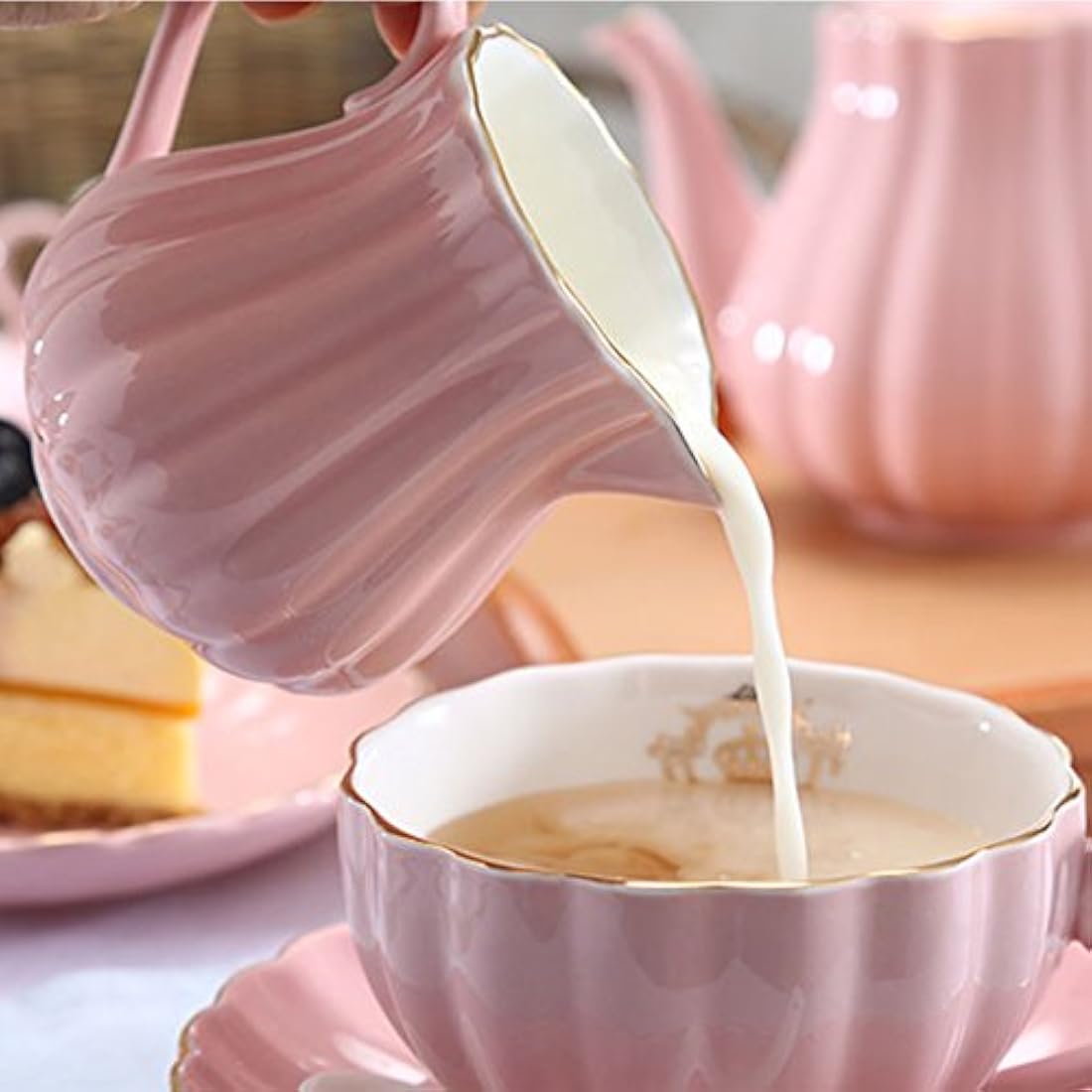 Sweejar Home Porcelain Tea Set – 21-Piece Royal Ceramic Set, Pink