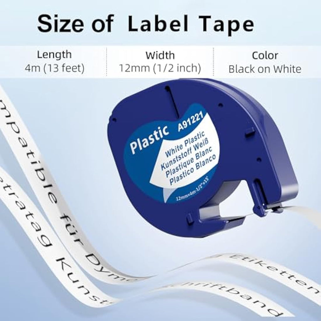 MarkField Compatible Dymo LetraTag Tape | 12mm x 4m White Plastic | 6-Pack