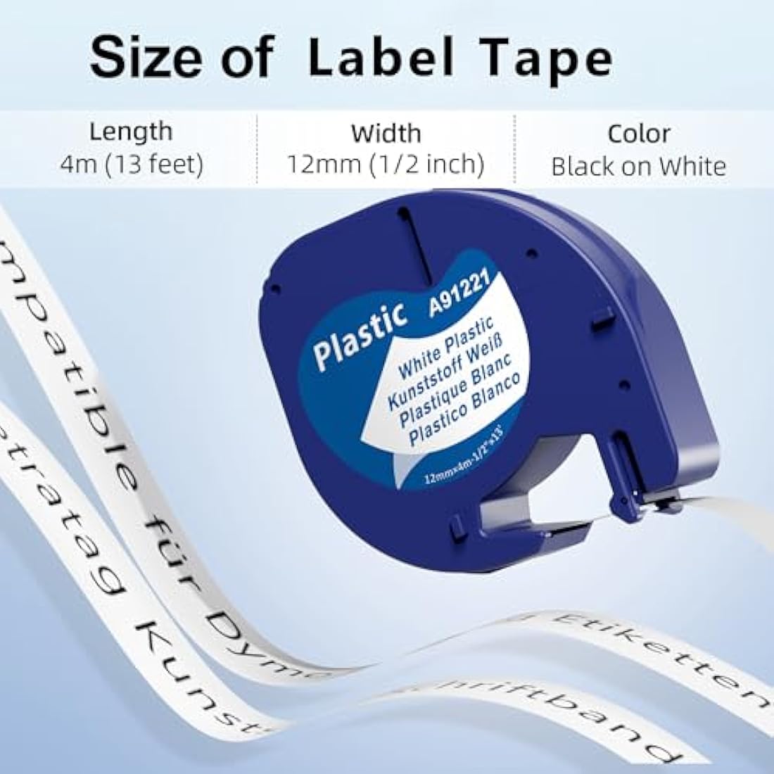 MarkField Compatible Dymo LetraTag Tape | 12mm x 4m White Plastic | 6-Pack