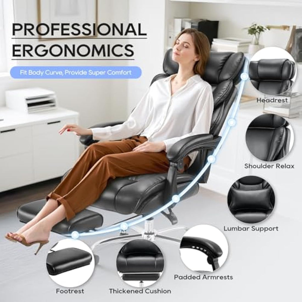 COLAMY Executive Office Chair – Ergonomic Bonded Leather Recliner with Footrest