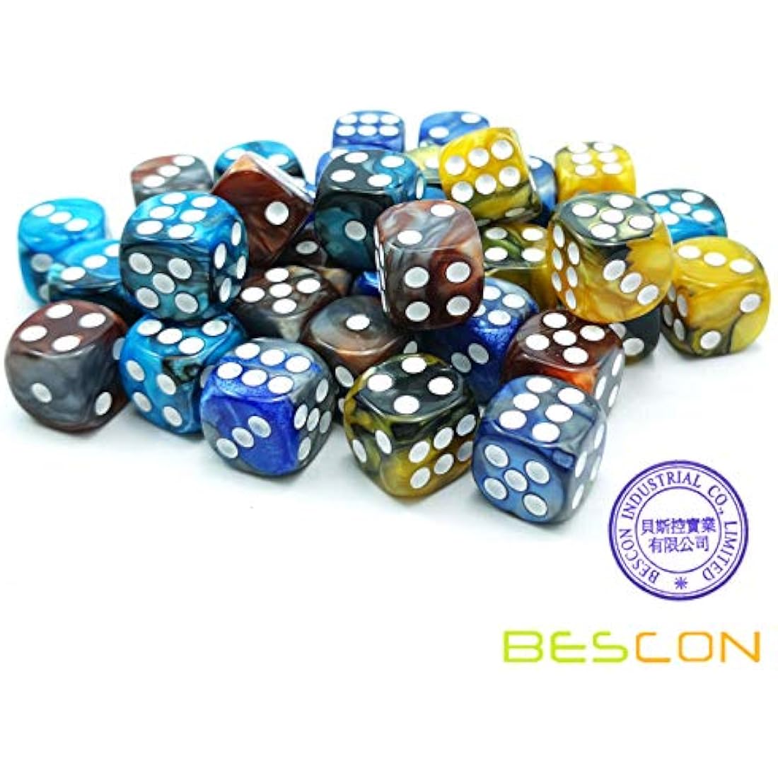 Bescon 12mm D6 Dice Set - 36 Piece Gemini Rock Colors with Case