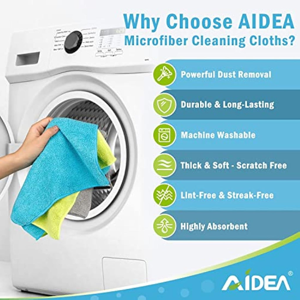 AIDEA Microfibre Cleaning Cloths – 100 Pack Absorbent Lint-Free Towels
