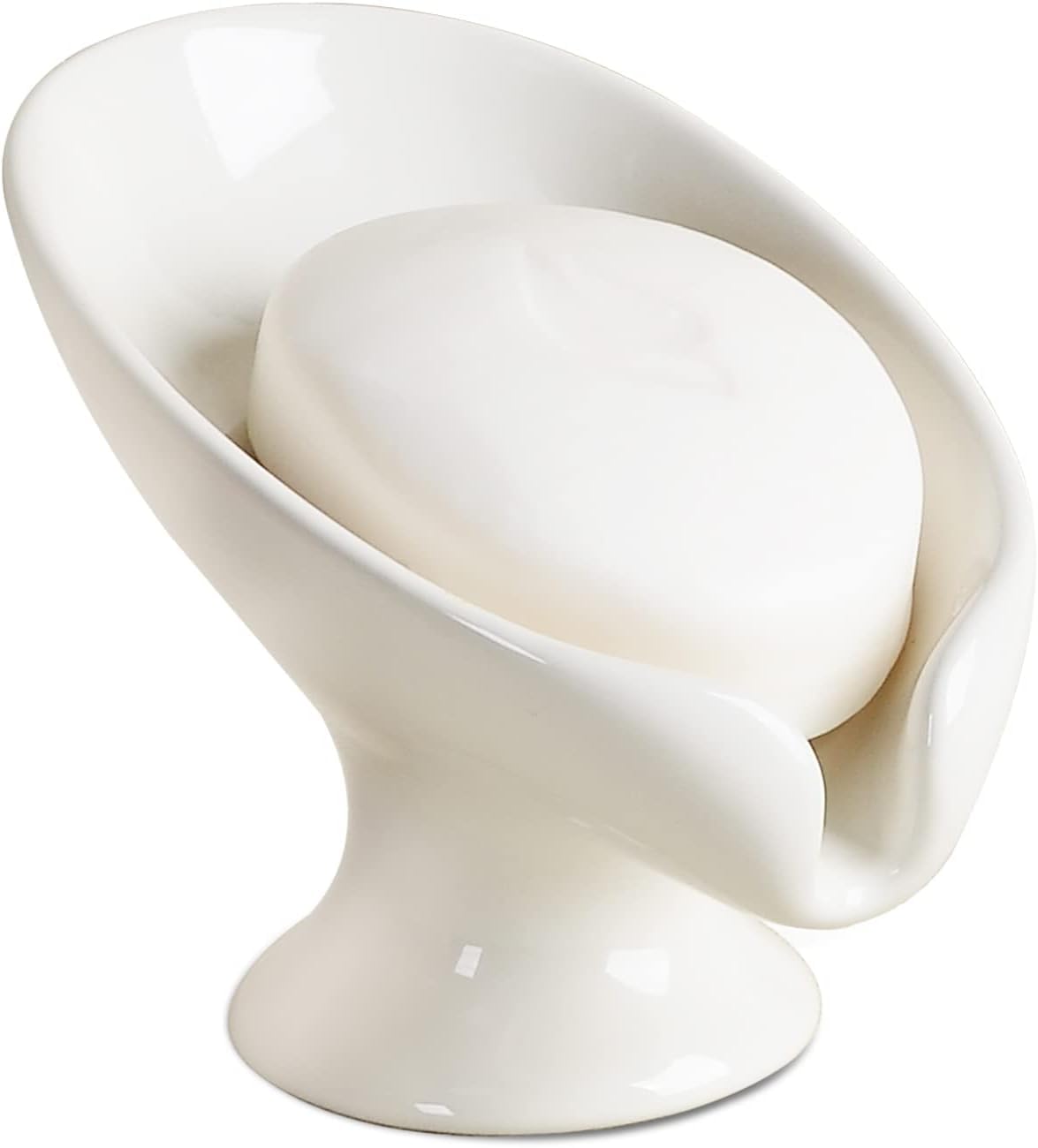 Umlaca Ceramic Soap Dish – Self Draining Leaf Shape Holder for Bathroom