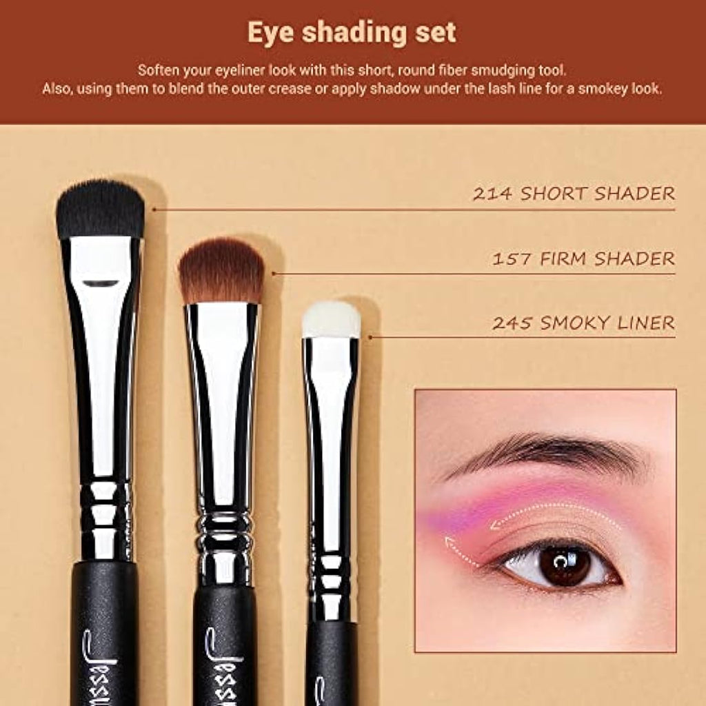 Jessup 12pcs Professional Eyeshadow Makeup Brushes Set – Synthetic Black