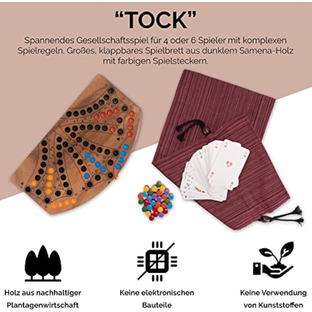 LOGOPLAY Tock Wooden Board Game for 4-6 Players with Playing Cards