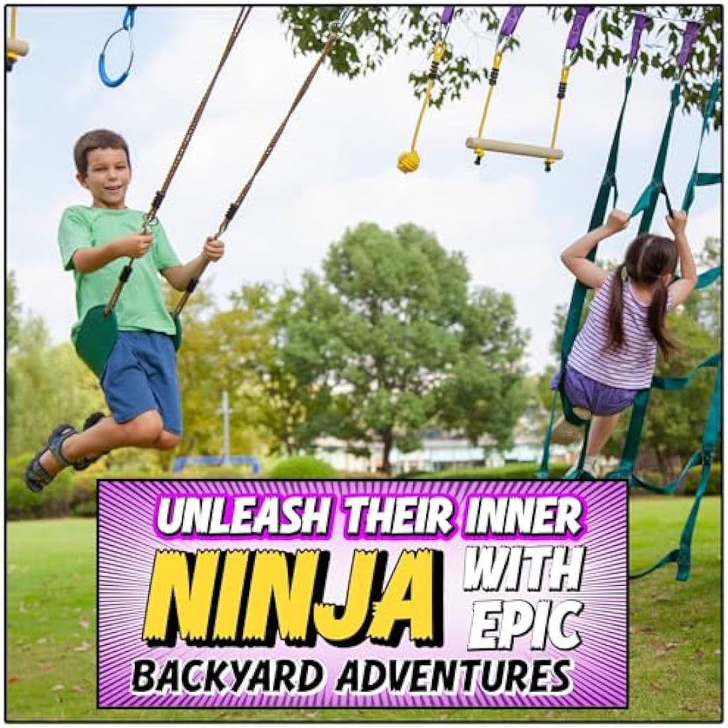 Ninja Warrior Obstacle Course - 55ft Slackline Kit with 10 Obstacles