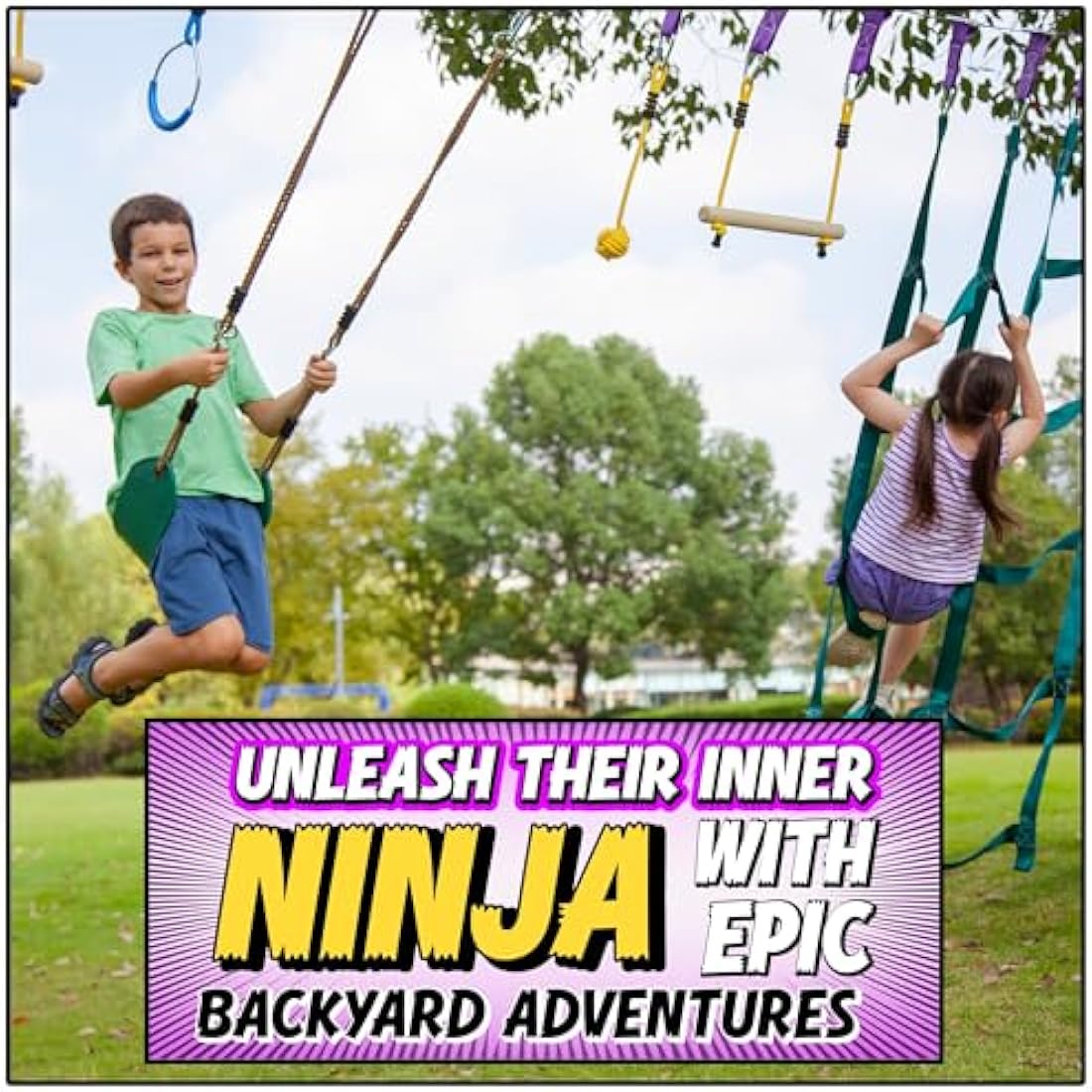 Ninja Warrior Obstacle Course - 55ft Slackline Kit with 10 Obstacles