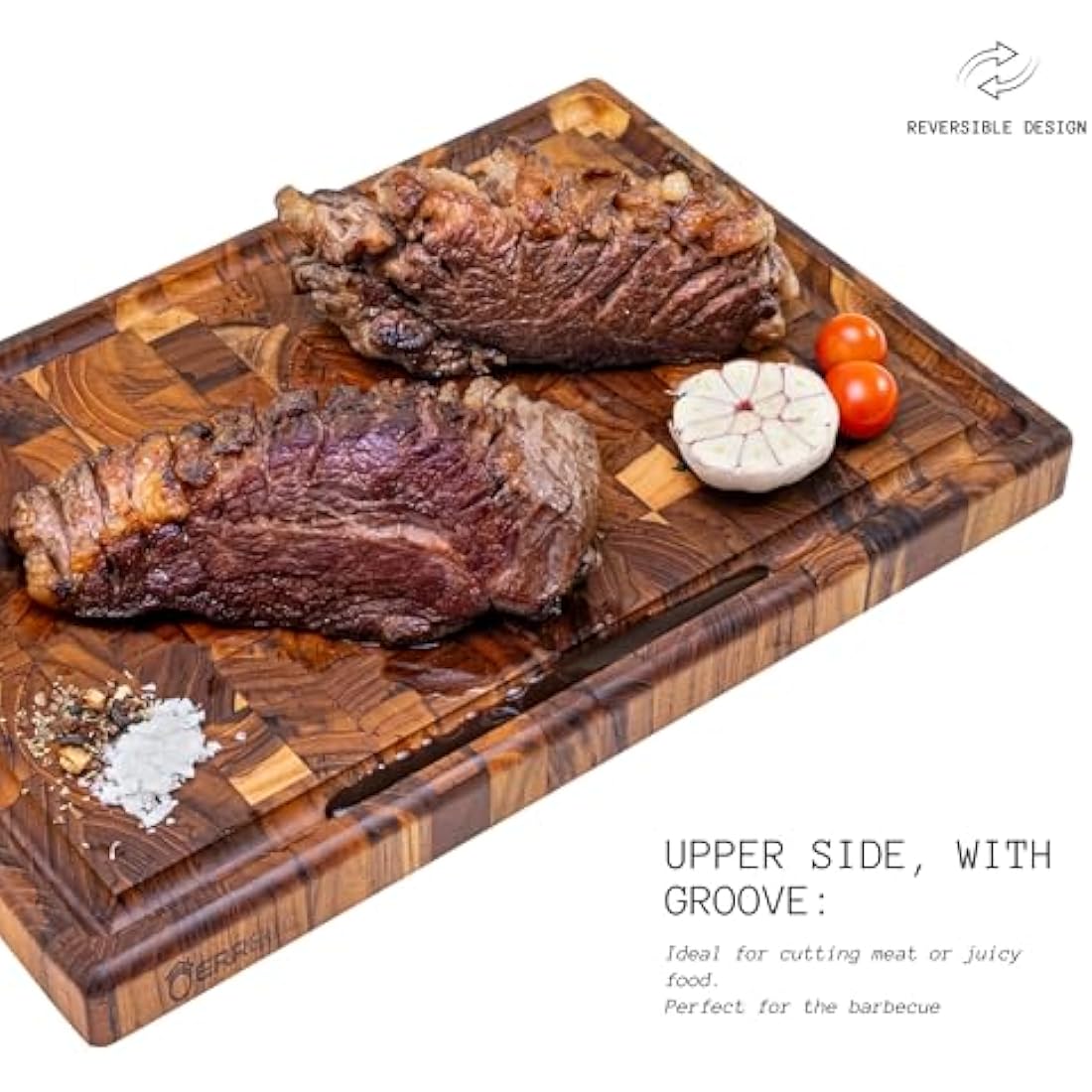 Erreke End Grain Teak Wood Chopping Board with Juice Groove – 44cm