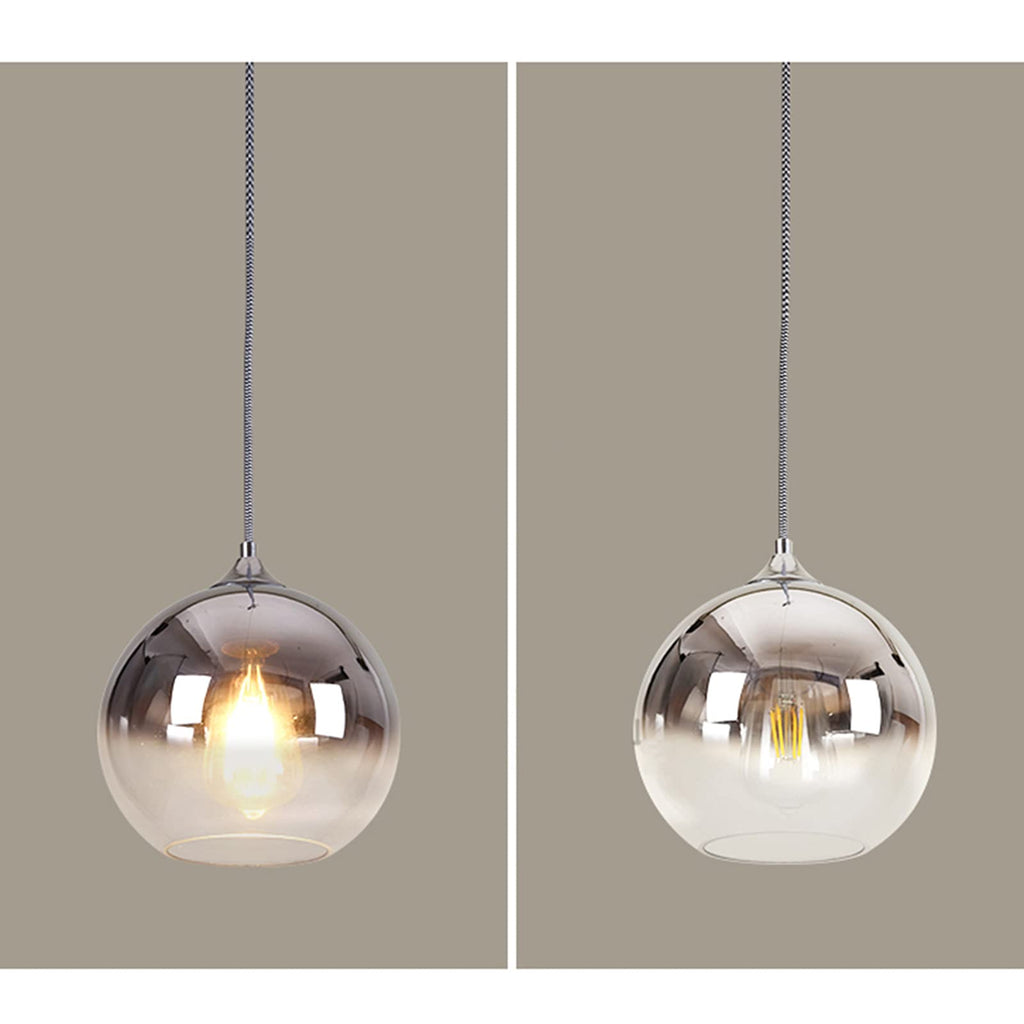 MZStech Modern Glass Globe Pendant Light – Silver 25cm Hanging Lamp