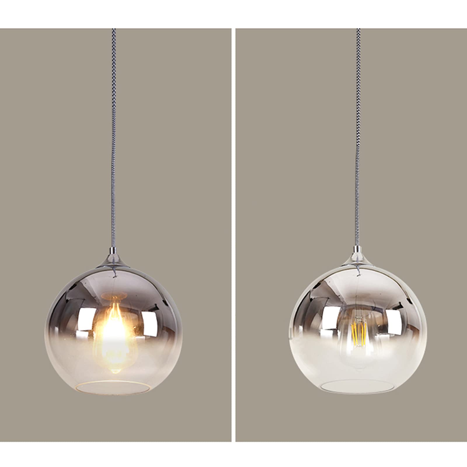 MZStech Modern Glass Globe Pendant Light – Silver 25cm Hanging Lamp
