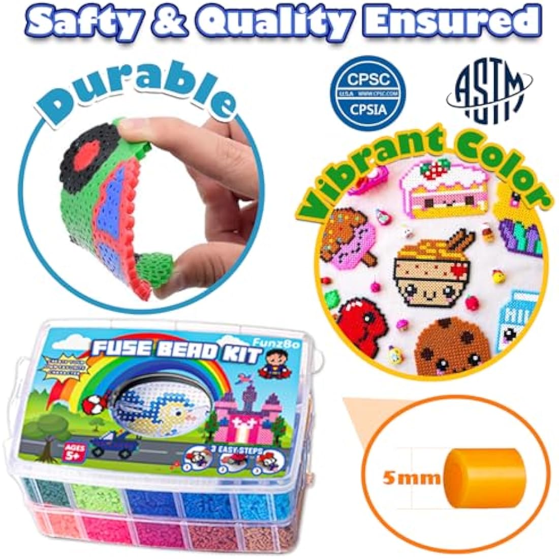 FunzBo Fuse Beads Kit – 23000 Piece 5mm Melty Bead Arts and Crafts Set