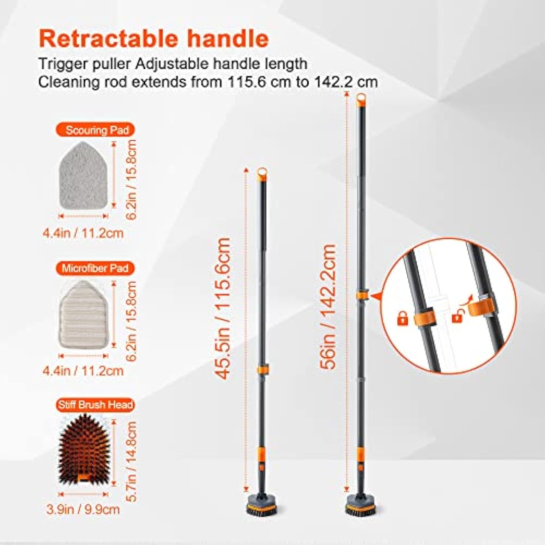 CLEANHOME 4-in-1 Shower Scrubber | Long Handle Tub and Tile Cleaning Brush