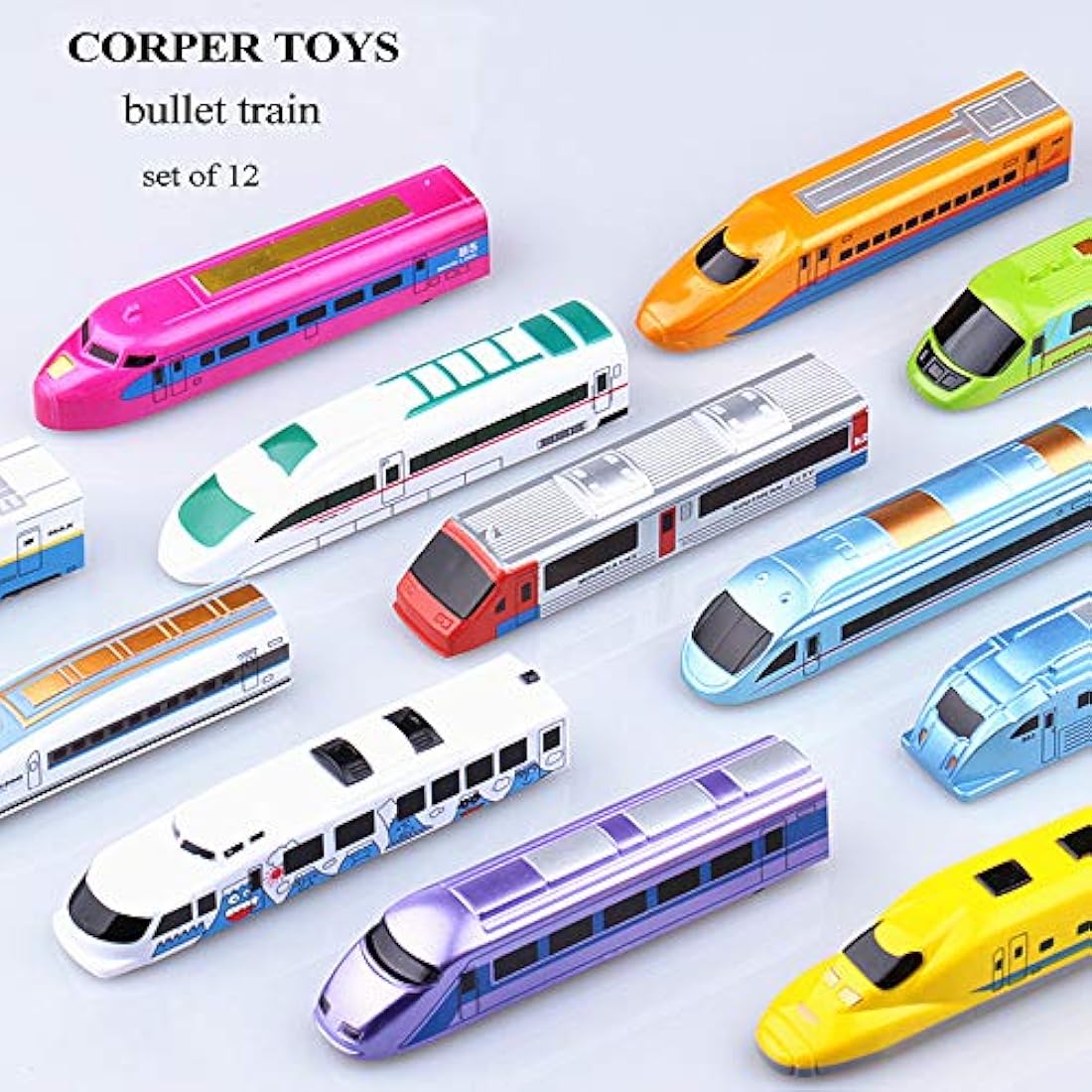 CORPER TOYS Pull Back Bullet Train Set - 12 Pack High Speed Toy Locomotives