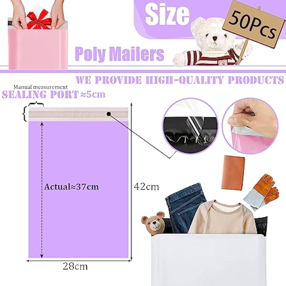 Purple Poly Mailers | 50pc 28x42cm Self-Seal Shipping Bags