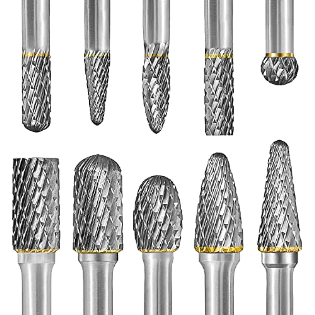 Pilim 10PC Tungsten Carbide Burr Set | 1/4" Shank Double Cut Rotary Bits
