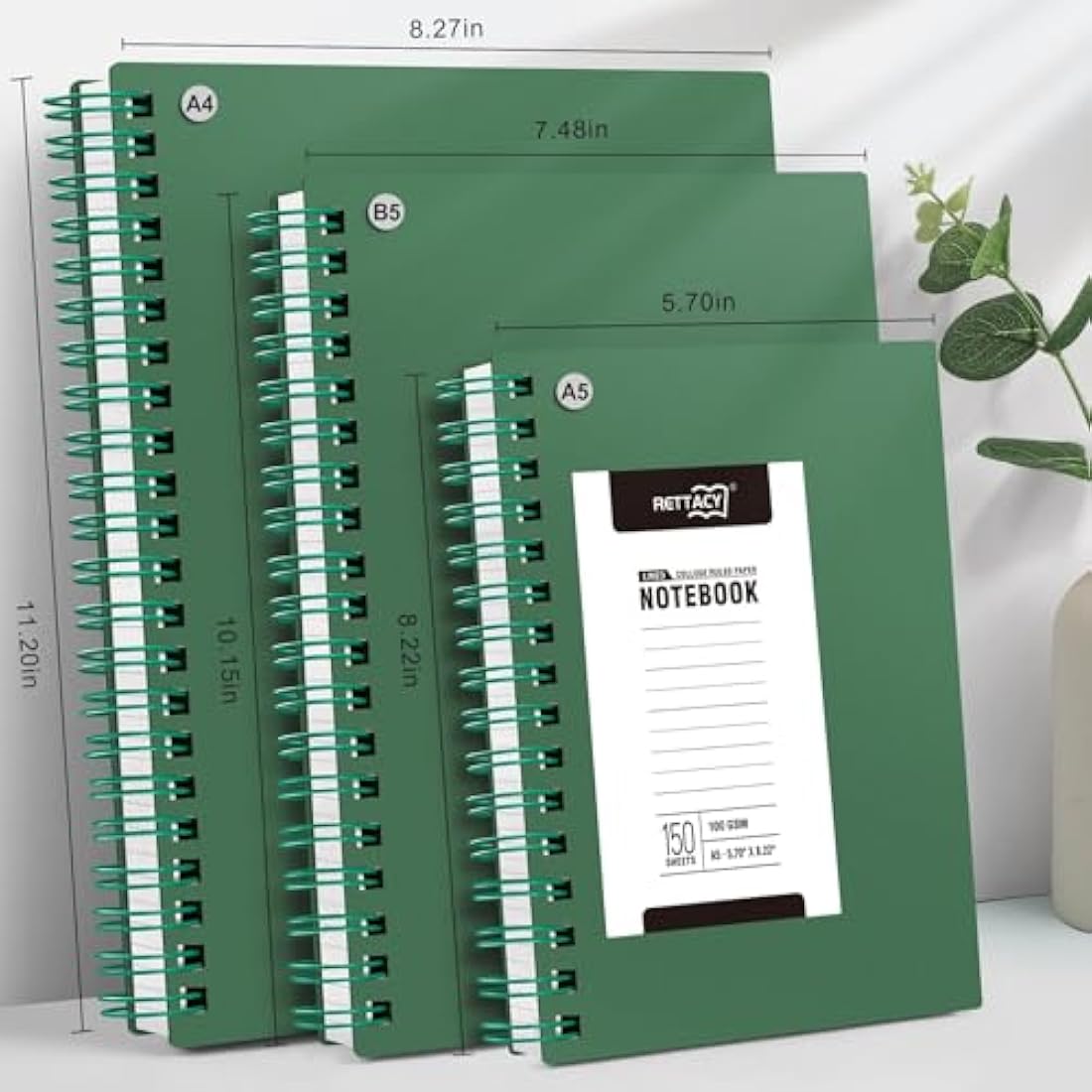 RETTACY A4 Spiral Notebook | 300 Pages College Ruled 100gsm – Dark Green