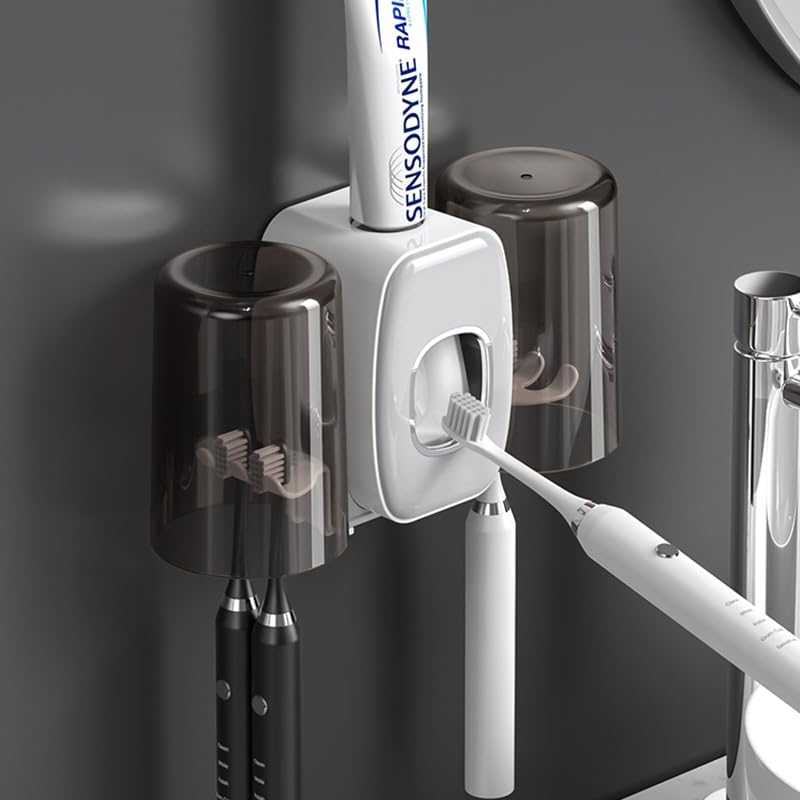 Wall Mounted Automatic Toothpaste Dispenser with 2 Cups