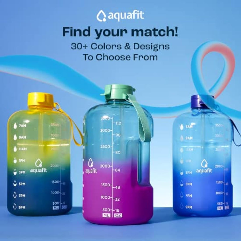 AQUAFIT 4L Motivational Water Bottle with 2 Lids - Dark Blue