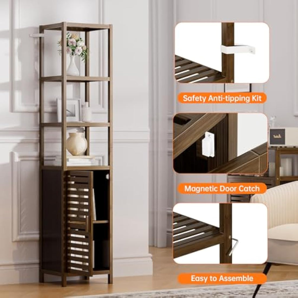 Jolof Store Bamboo Tall Bathroom Cabinet – 6-Tier Narrow Storage Organizer