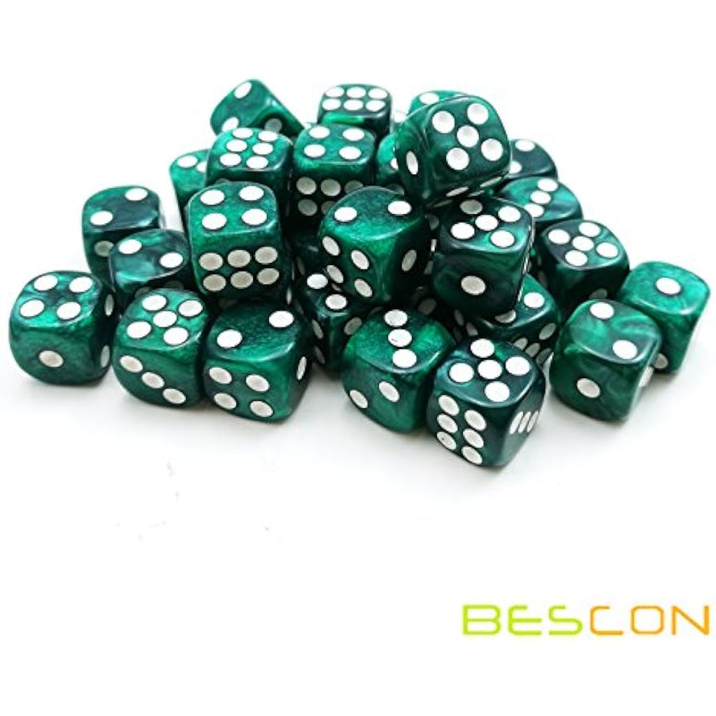 Bescon 12mm Marble Green 6-Sided Dice Set | 36 Count Block with Box