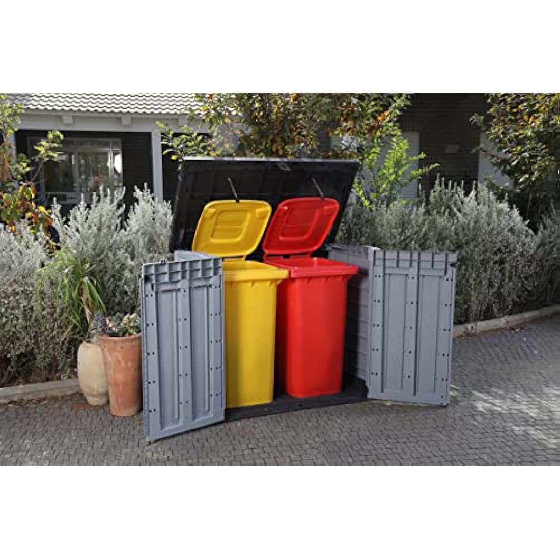Keter Store It Out Pro Grey Outdoor Garden Storage Shed for 2 Bins