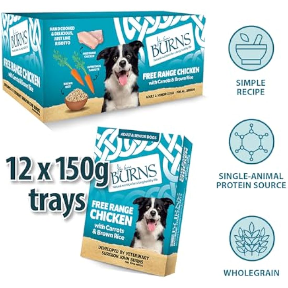 Burns Natural Wet Dog Food - Free Range Chicken & Rice - 12 x 150g
