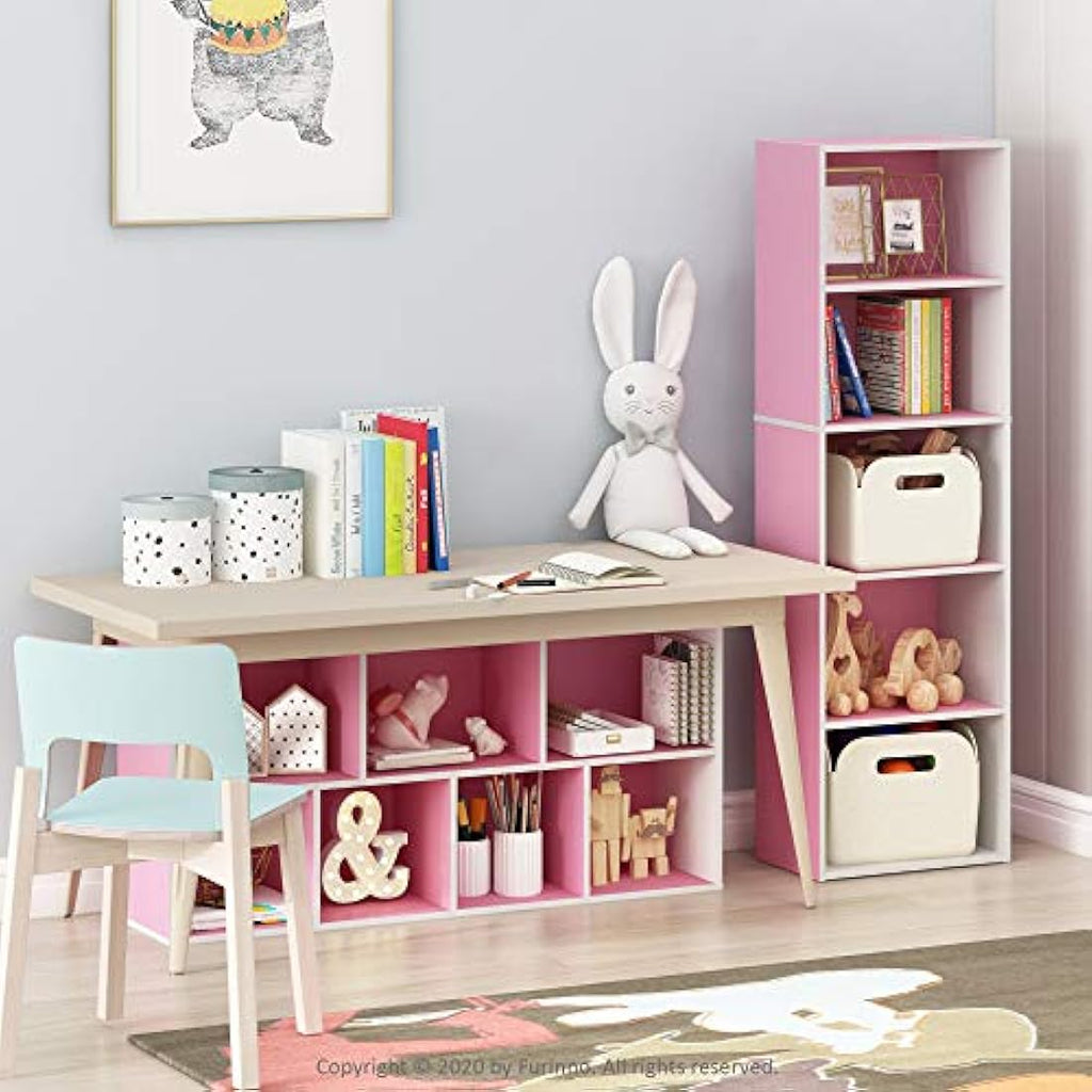 Furinno Luder 7-Cube Reversible Open Shelf Bookcase, White/Pink